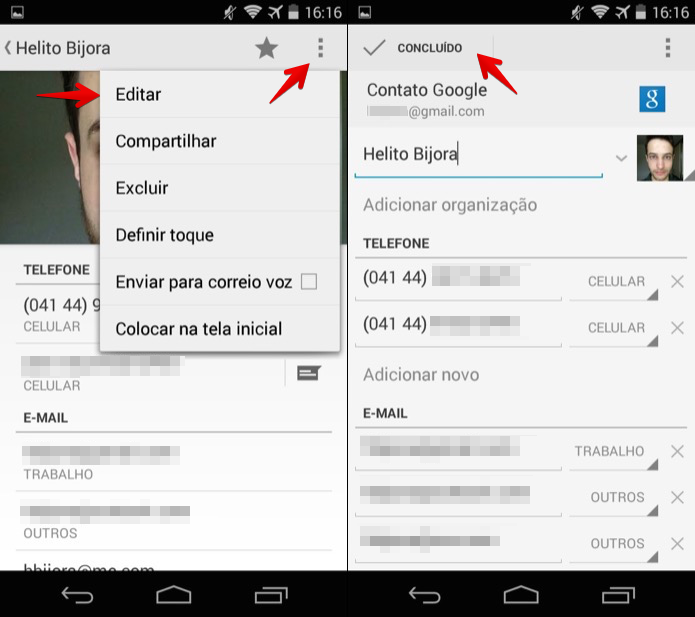 Editando um contato no Android (Foto: Reprodução/Helito Bijora)