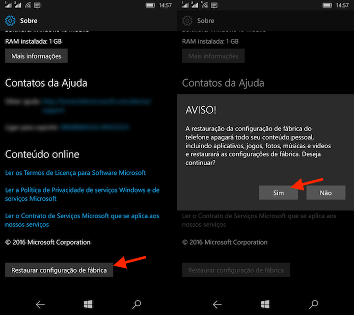 Opção para restaurar os ajustes de fábrica do Windows Phone (Foto: Reprodução/Marvin Costa)