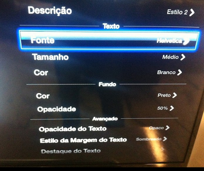 Editando todas as características das legendas utilizadas pela Apple TV (Foto: Reprodução/Marvin Costa) Editando todas as características das legendas utilizadas pela Apple TV (Foto: Reprodução/Marvin Costa)