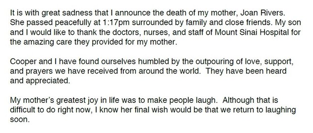 Melissa Rivers fala da morte da mãe, Joan Rivers (Foto: Reprodução)
