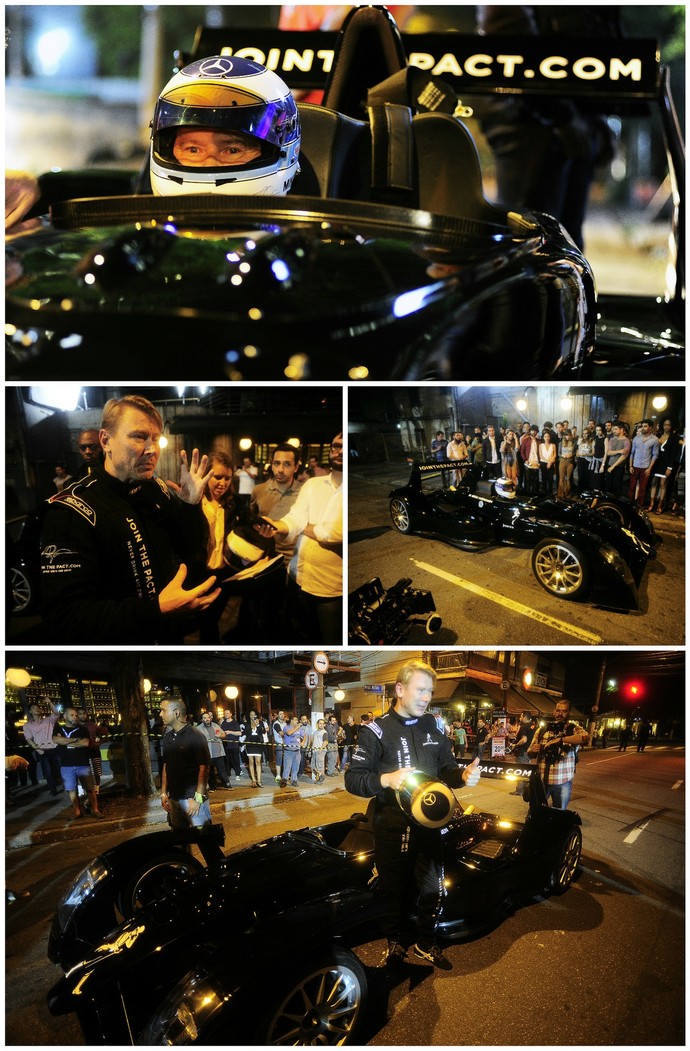 Mika Hakkinen em filmagem nas ruas de São Paulo (Foto: Marcos Ribolli)