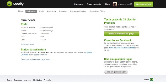 Spotify não tem player web (Foto: Thiago Barros/Reprodução)