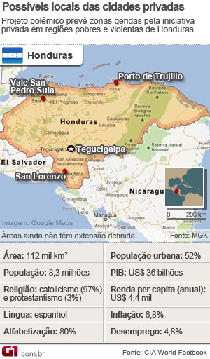 mapa_honduras_cidades_modelo_300 (Foto: Editoria de Arte / G1)