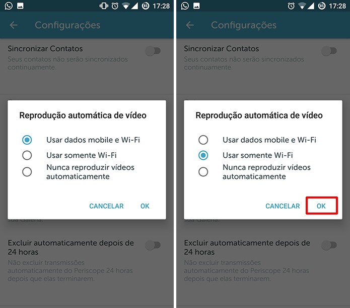 Escolha se deseja reproduzir vídeos automáticos no Periscope no 3G, Wi-Fi ou nenehum (Foto: Reprodução/Elson de Souza)