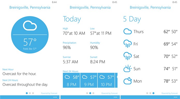 Blue Skies é um aplicativo de previsão de tempo com interface leve e bonita (Foto: Divulgação/Windows Phone Store)