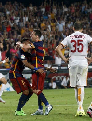 Neymar e Messi gol Barcelona x Roma (Foto: Reuters)