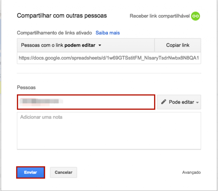 Para mandar o documento diretamente ao e-mail da outra pessoa, insira-o na caixa indicada e clique em Enviar (Foto: Reprodução: Paulo Finotti)