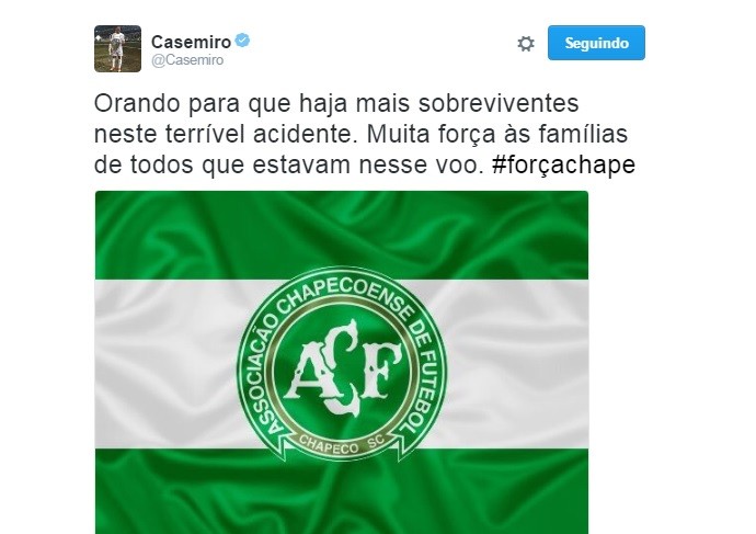 Chapecoense Casemiro (Foto: Reprodução/Twitter)