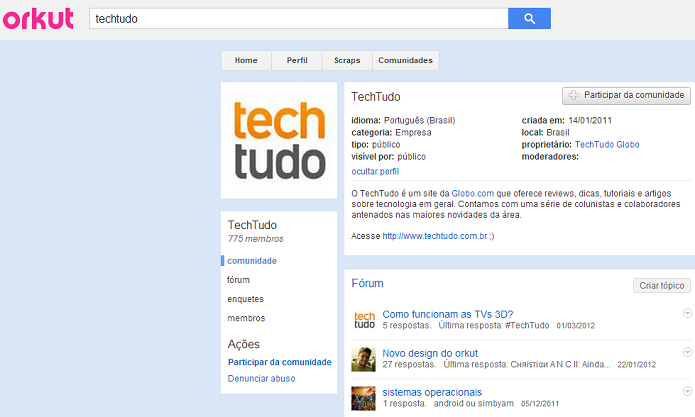 Comunidade do TechTudo no Orkut (Foto: Reprodução/Thiago Barros)