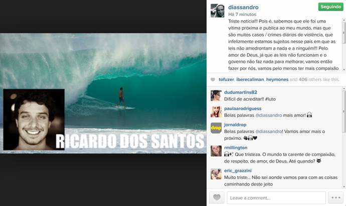Sandro Dias, sobre morte de Ricardo dos Santos (Foto: Reprodução/Instagram)