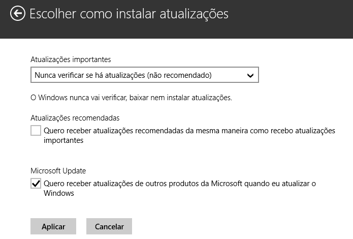 Desativando as atualizações automáticas (Foto: Reprodução/Helito Bijora)