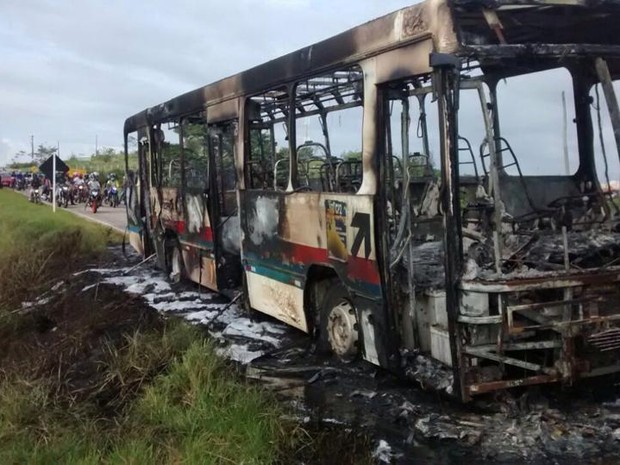 Ônibus é queimado durante protesto na Rodovia João Bebe Água (Foto: Você na TV Sergipe)