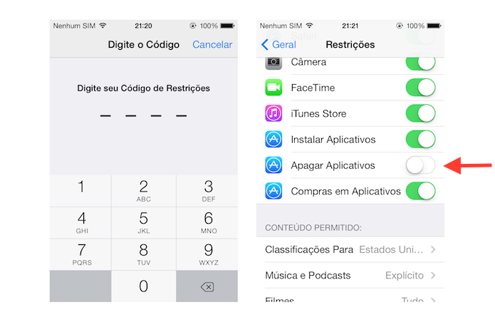 Desativando a desinstalação de aplicativos no iOS (Foto: Reprodução/Marvin Costa)