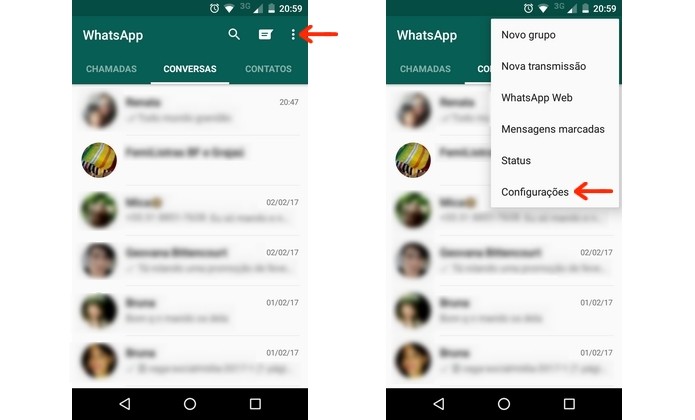 Caminho para as configurações do WhatsApp no Android (Foto: Reprodução/Raquel Freire)