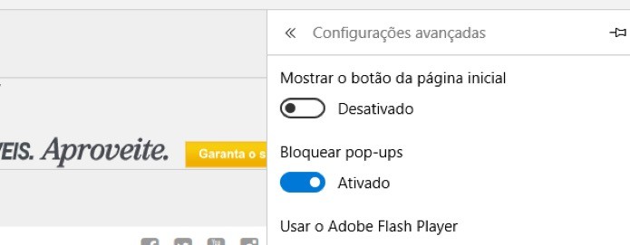 Opção de bloqueio de pop-ups ativada (Foto: Reprodução/André Sugai)