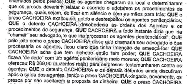 Trecho do termo em que outro preso diz que Cachoeira ofereceu suborno de R$ 200 (Foto: Reprodução)