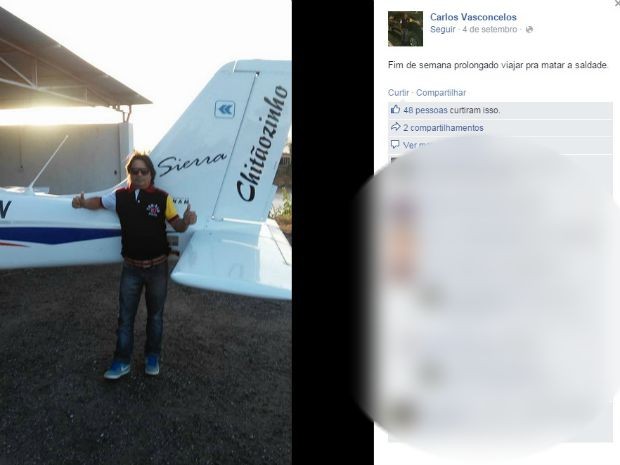 Piloto em foto com avião do mesmo modelo encontrado após acidente em Uruburetama (Foto: Reprodução/Facebook)