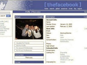 Página da primeira versão do Facebook, lançado em 2004 (Foto: Reprodução/Wayback Machine)