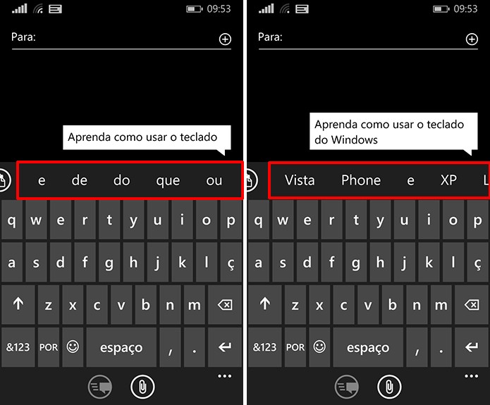 Previsão de escrita do Windows Phone pode ser útil para agilizar a digitação do usuário (Foto: Reprodução/Elson de Souza)