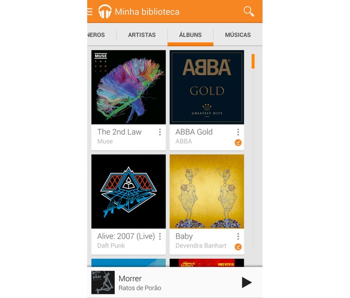 Seção “minha biblioteca” do aplicativo Google Play Music para Android (Foto: Divulgação) Seção “minha biblioteca” do aplicativo Google Play Music para Android (Foto: Divulgação)