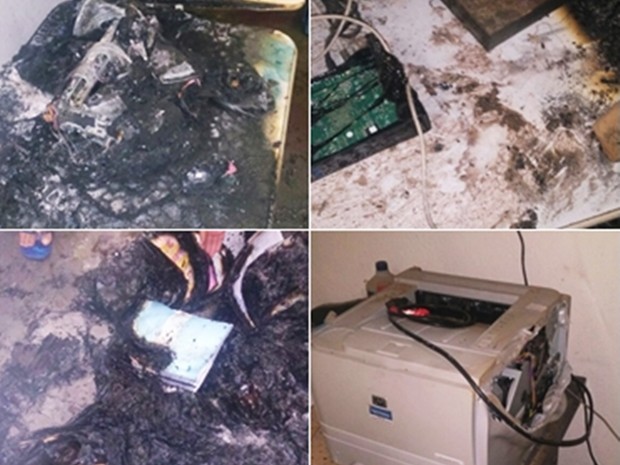 Computadores e documentos foram queimados   (Foto: Divulgação)