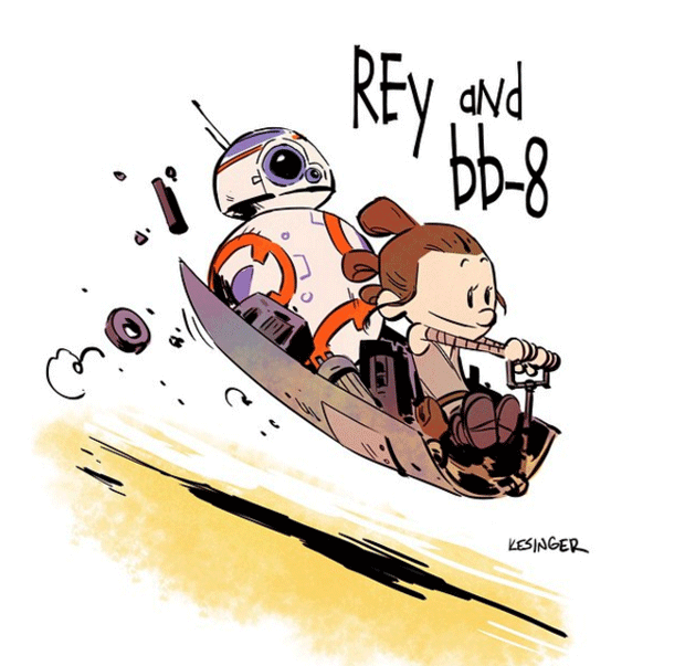 Rey e BB-8 como se vivessem no mundo de Calvin e Haroldo (Foto: Reprodução/Instagram/briankesinger)