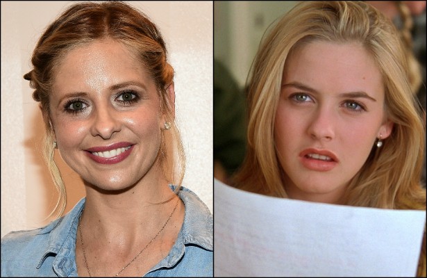 Oi? 'Buffy: A Caça-Vampiros' (1997–2003) como a líder d'As Patricinhas de Beverly Hills' (1995)? Pois é. Sarah Michelle Gellar (à esq.) quase ficou com o papel que trouxe Alicia Silverstone para o imaginário de crianças e adolescentes da década de 90. (Foto: Getty Images e Divulgação)