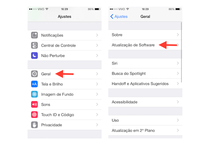 Acessando a atualização de software do iOS para verificar updates do sistema (Foto: Reprodução/Marvin Costa)