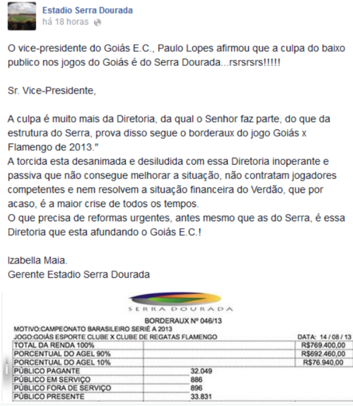 Administração Serra Dourada - Goiás (Foto: Reprodução / Facebook)