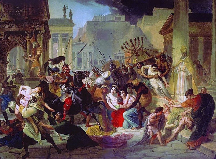 Pintura retrata a queda de Roma pelas invasões germânicas (Foto: Reprodução)