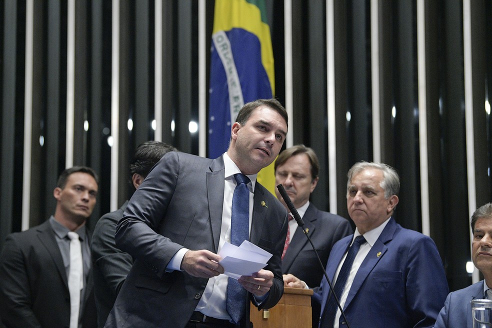 O senador Flávio Bolsonaro (PSL-RJ) durante sessão no plenário do Senado — Foto: Pedro França/Agência Senado