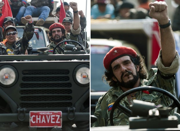 Homem vestico como Che Guevara acena durante campanha de Maduro (Foto: Raul Arboleda/AFP)