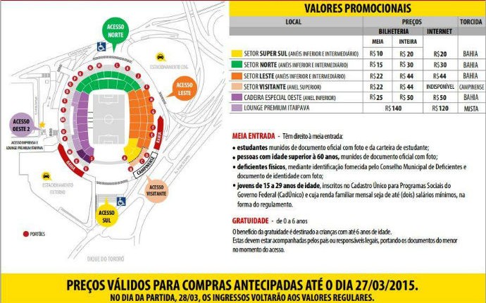 ingressos para Bahia e Campinense estão à venda (Foto: Divulgação / Arena Fonte Nova)