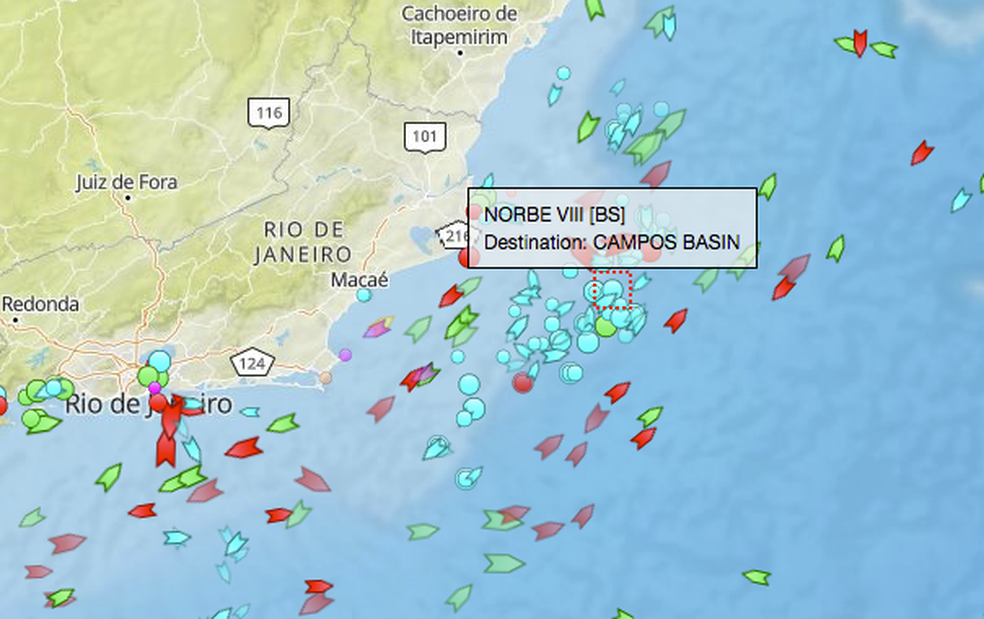 Navio NS-32 (Norbe VIII) fica no Campo de Marlim, onde aconteceu a explosão na caldeira (Foto: Marine Traffic/Reprodução)