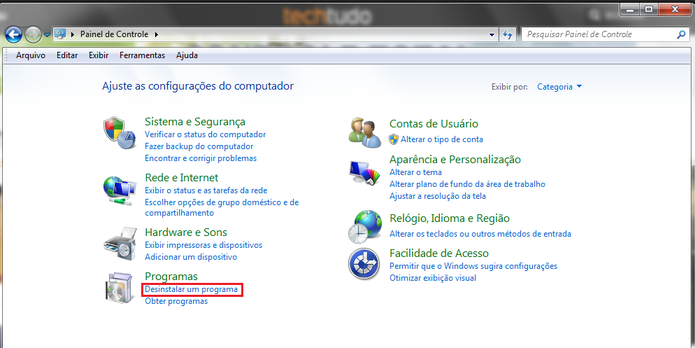Acesse o painel de controle para desinstalar o Microsoft Security Essencials (Foto: Reprodução/Carol Danelli) Acesse o painel de controle para desinstalar o Microsoft Security Essencials (Foto: Reprodução/Carol Danelli)