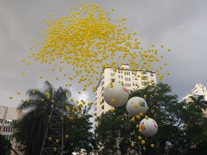 Manifestantes soltam balões amarelos durante ato em Belo Horizonte (Foto: Humberto Trajano/G1) Manifestantes soltam balões amarelos durante ato em Belo Horizonte (Foto: Humberto Trajano/G1)