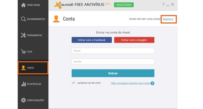 Inicie o registro no Avast (Foto: Reprodução/Barbara Mannara) Inicie o registro no Avast (Foto: Reprodução/Barbara Mannara)