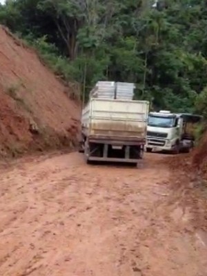 Apesar de proibição, caminhões e ônibus trafegam na BR-354, em Itamonte (MG) (Foto: Reprodução EPTV)