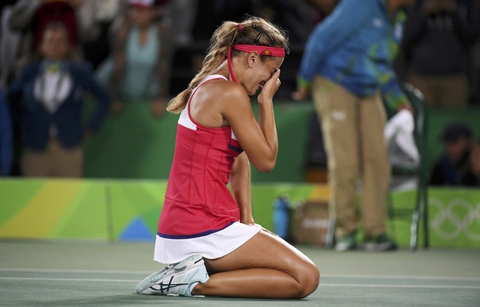 Monica Puig chora, final tênis feminino (Foto: REUTERS/Toby Melville)