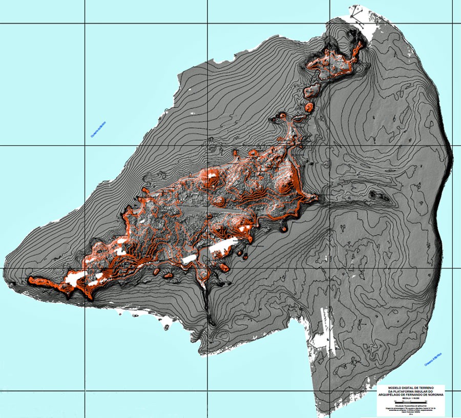 Mapa em 3D mostra o Arquipélago de Fernando de Noronha, no Nordeste do Brasil. Levantamento do relevo e assoalho marinho foi feito com laser instalado em aeronave (Foto: Divulgação/CPRM)