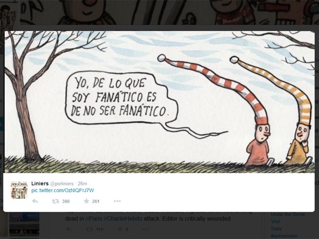 Ricardo Liniers Siri, quadrinista argentino, publicou tirinha sobre a morte de Wolinski (Foto: Reprodução/Twitter)
