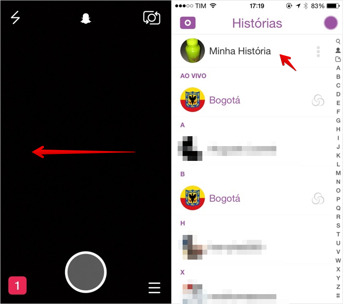 Acessando as histórias do Snapchat (Foto: Reprodução/Helito Bijora)