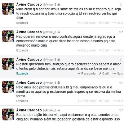 Twitter de Ávine; Bahia (Foto: Reprodução) Twitter de Ávine; Bahia (Foto: Reprodução)