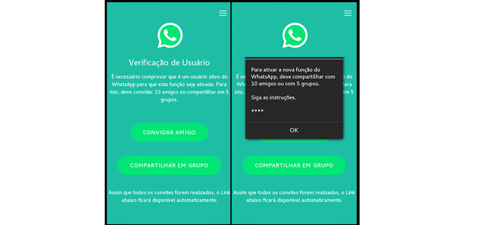 Site malicioso pede para compartilhar link do golpe (Foto: Divulgação/ESET) Site malicioso pede para compartilhar link do golpe (Foto: Divulgação/ESET)