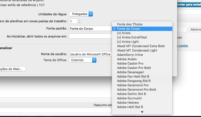 Opções de fontes disponíveis (Foto: Reprodução/André Sugai)