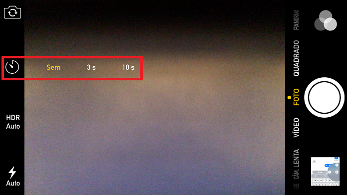 App Câmera agora possui timer, mas com configuração limitada (Foto: Reprodução/Edivaldo Brito)