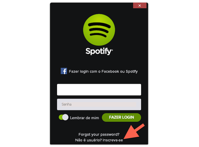 Iniciando a inscrição de usuário no Spotify (Foto: Reprodução/Marvin Costa)