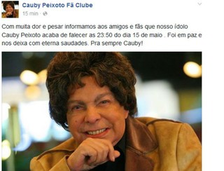 Comunicado na página oficial de Cauby Peixoto no Facebook (Foto: Reprodução/Facebook)