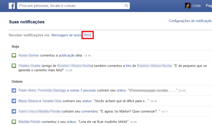 Página de notificações do Facebook (Foto: Reprodução/Lívia Dâmaso)