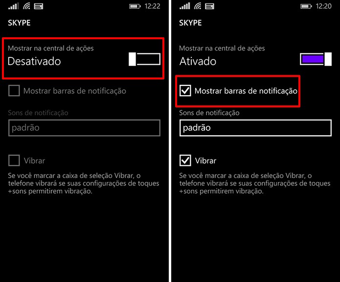 Windows Phone pode ter todas as notificações desligadas (à esquerda) ou somente as barras visuais (à direita) (Foto: Reprodução/Elson de Souza)